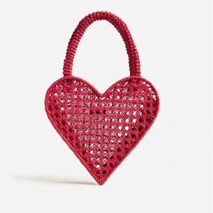 J. Crew Small Red Heart Straw bag